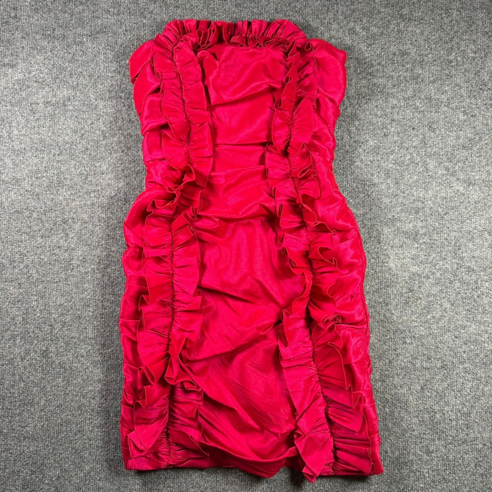 Badgley Mischka Strapless Dress Womens 8 Pink Ruffle Ruched Cocktail Evening